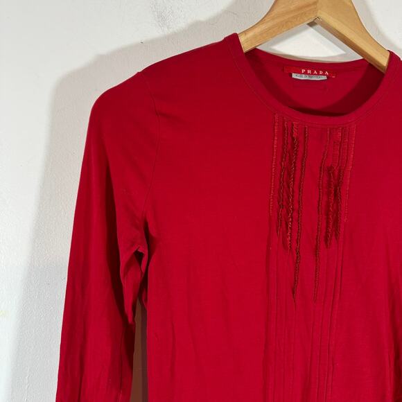 Vintage 90's PRADA red tab‎ long sleeve top Womans Small pop of red - Picture 10 of 10